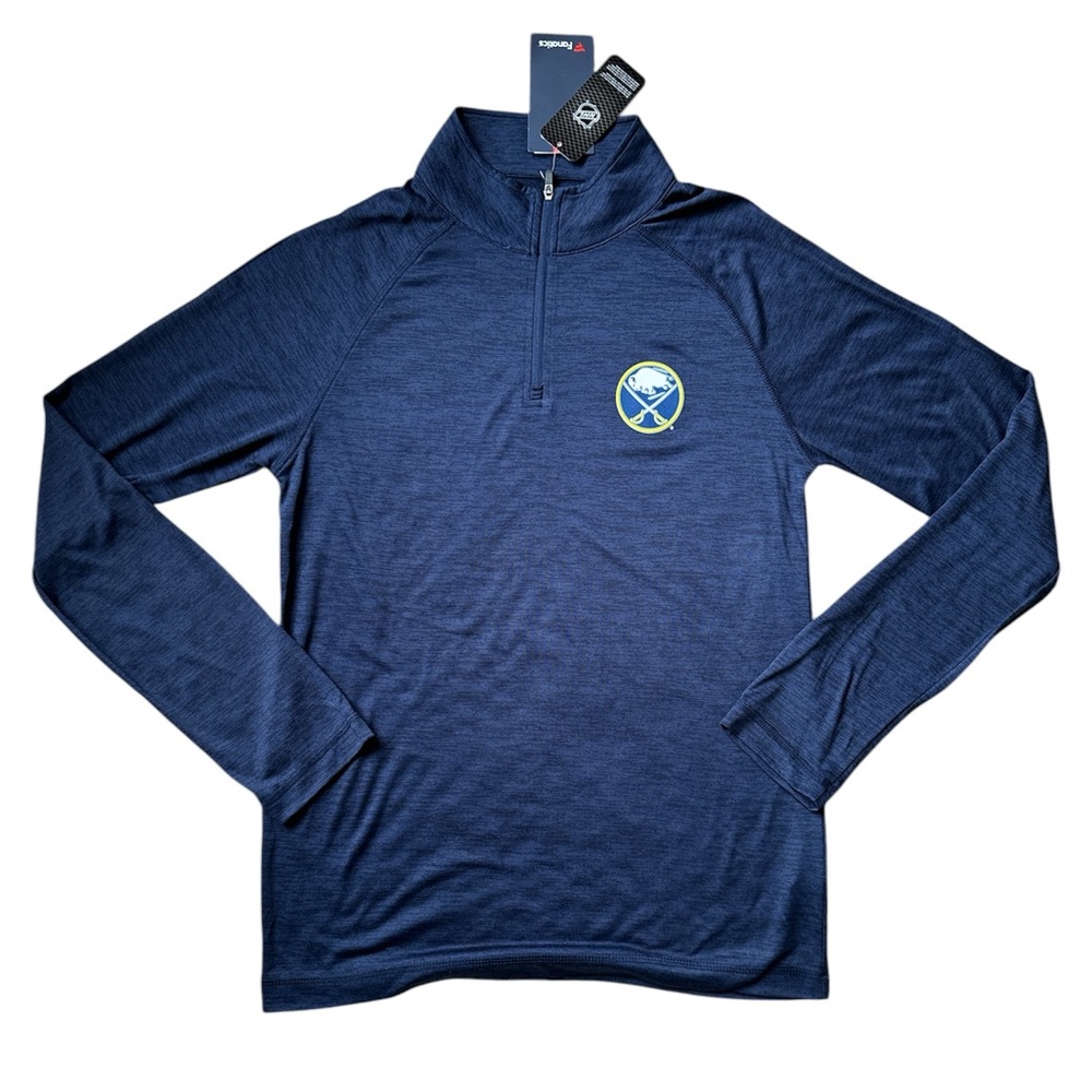 NWT - Fanatics brand Buffalo Sabres NHL hockey 1/4 zip in athletic material